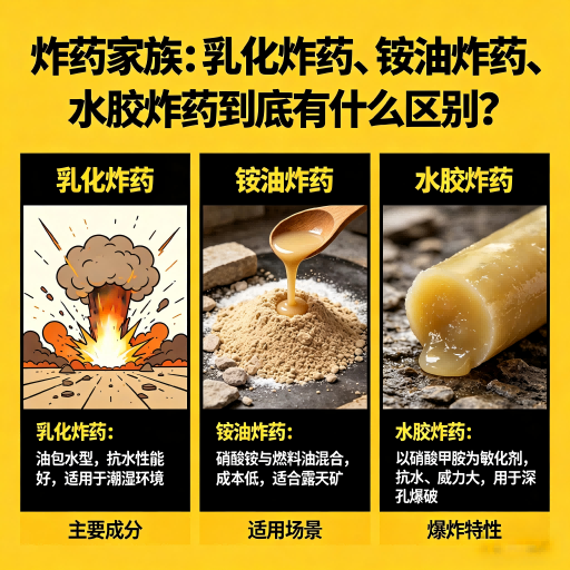 满城炸药家族：乳化炸药、铵油炸药、水胶炸药到底有什么区别？